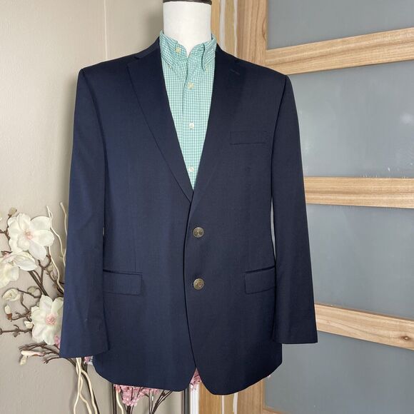 44R Michael Kors Navy-Blue Wool Metal-Buttons Blazer Jacket